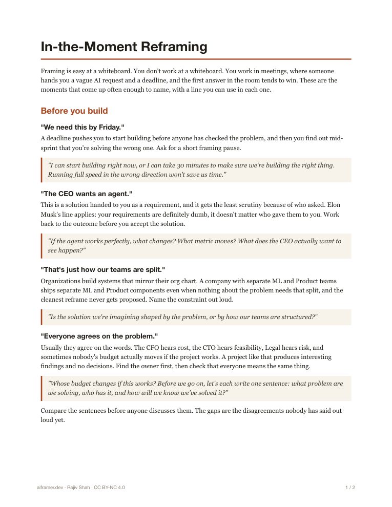 First page of In-the-Moment Reframing